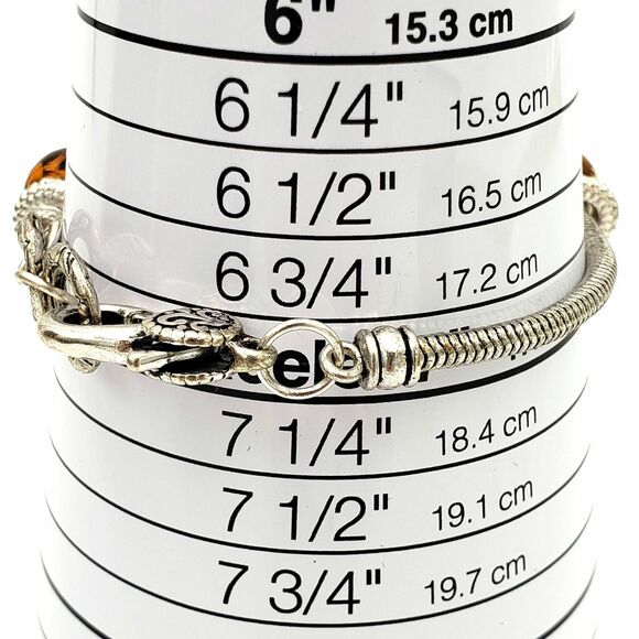 Silver Tone Glass Bead Charm Bracelet Honey Gold Cream Brown Neutral Chunky - Picture 7 of 7